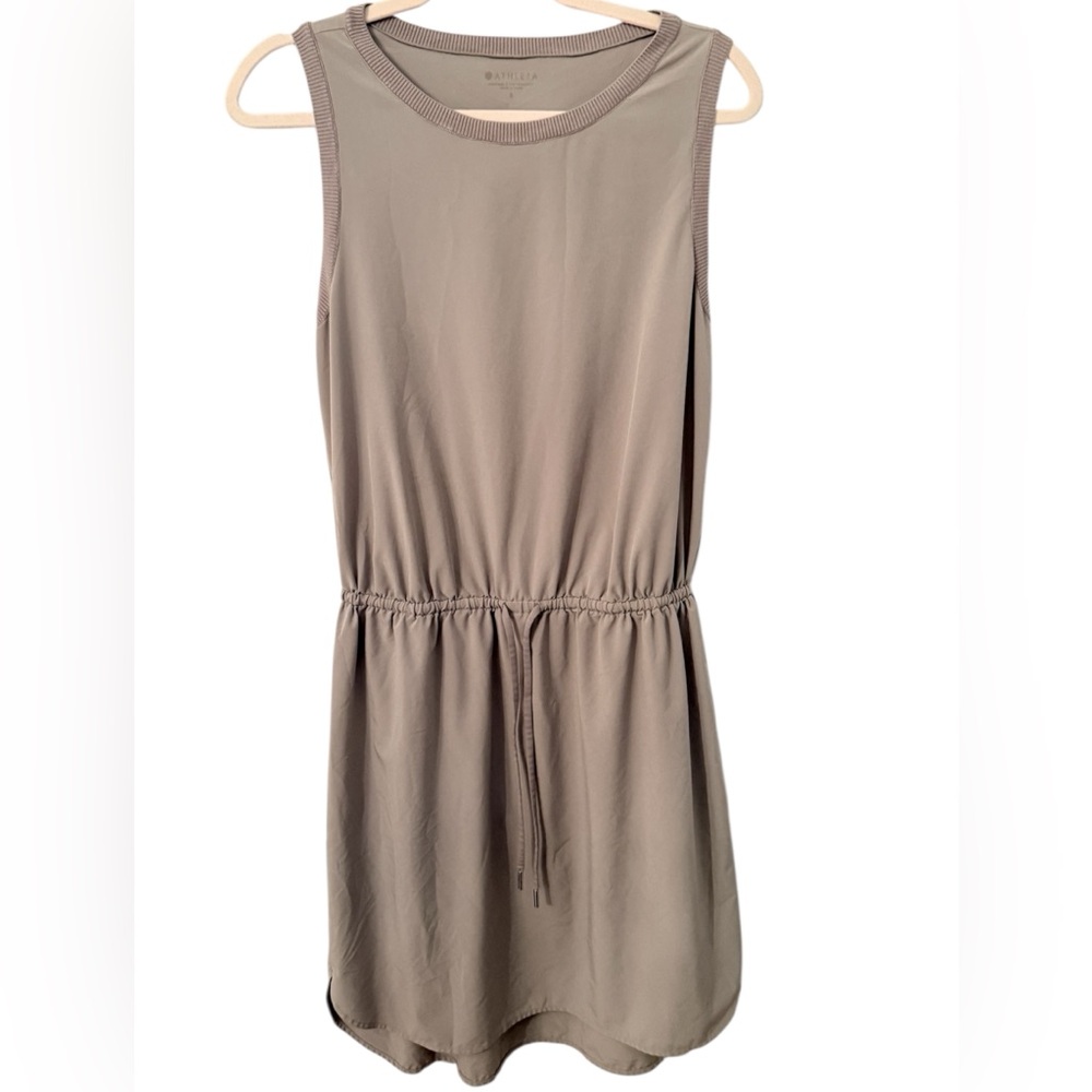 Athleta Dress Sleeveless Drawstring Waist Dress Taupe Performance Stretch Small